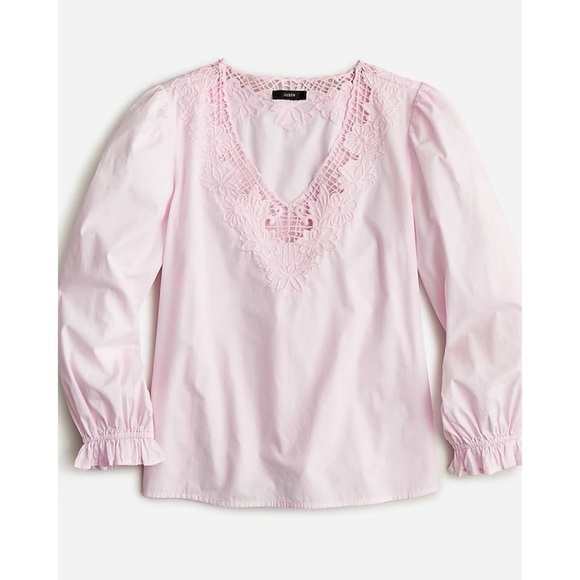 NWT J. Crew V-Neck Top with Eyelet Trim Baby Ballet Pink - Picture 2 of 12